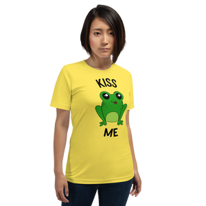 Front view of a woman wearing the Kiss a Frog Tee