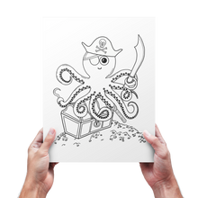 Load image into Gallery viewer, A pair of hands holding the pirate octopus coloring page