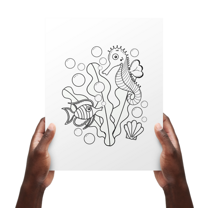 Tropical Fish and Seahorse Coloring Page Printable (FREE!)