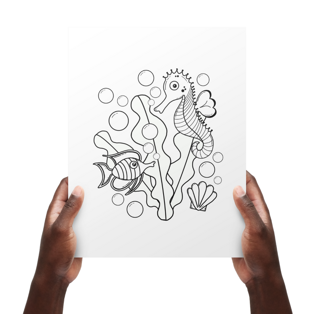 Tropical Fish and Seahorse Coloring Page Printable (FREE!)