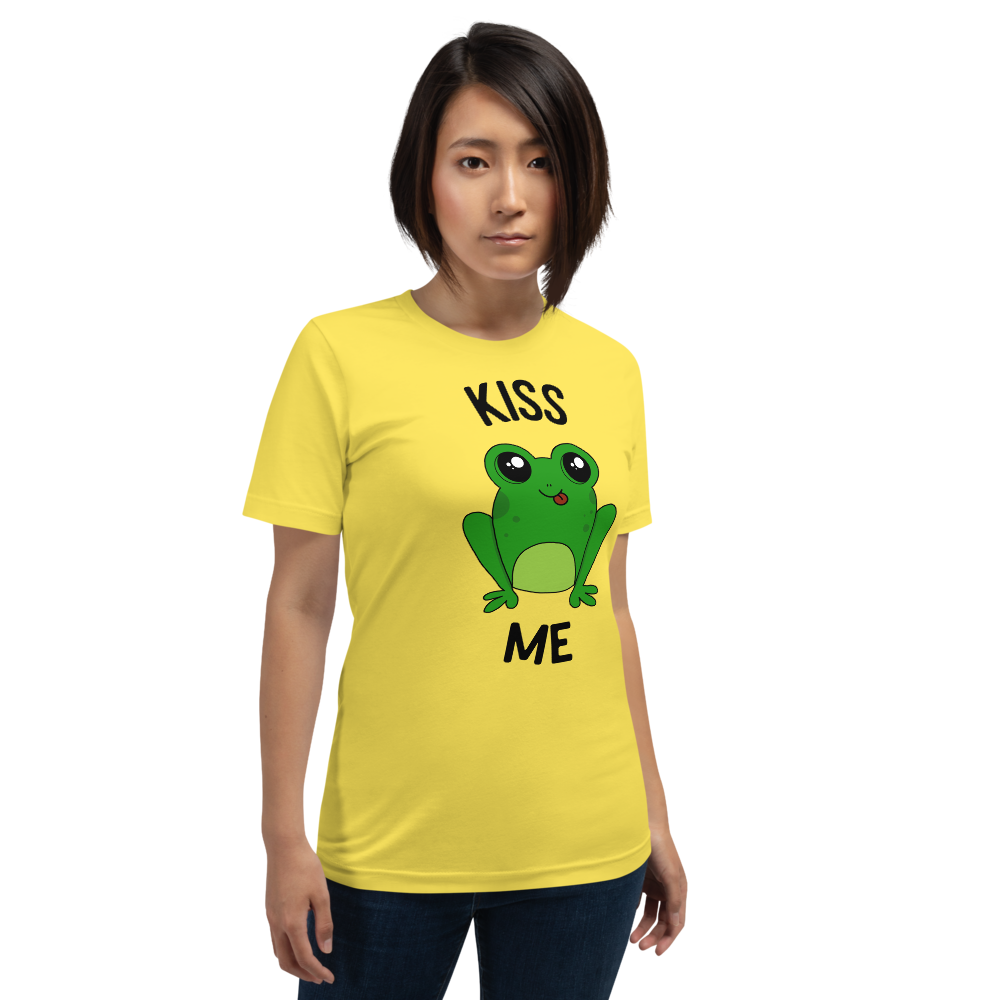Front view of a woman wearing the Kiss a Frog Tee