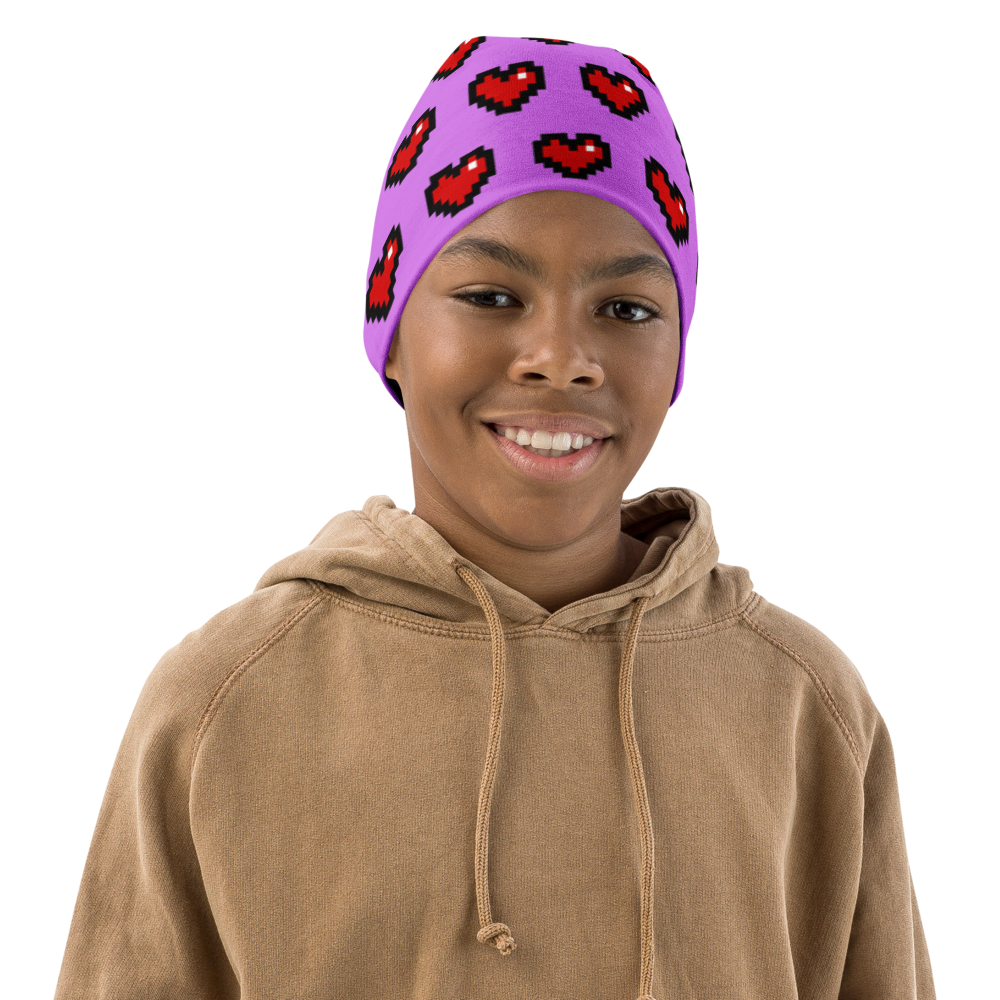 Purple Squad Hearts Kids Beanie - Rhonda World