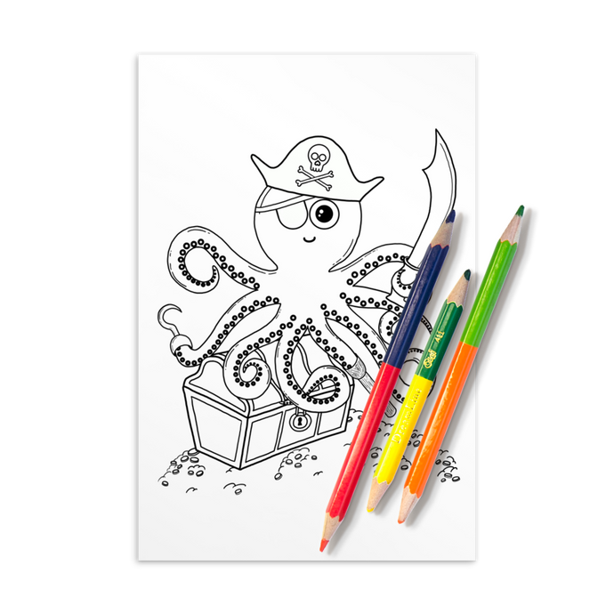 Pirate Octopus Coloring Postcard - Rhonda World