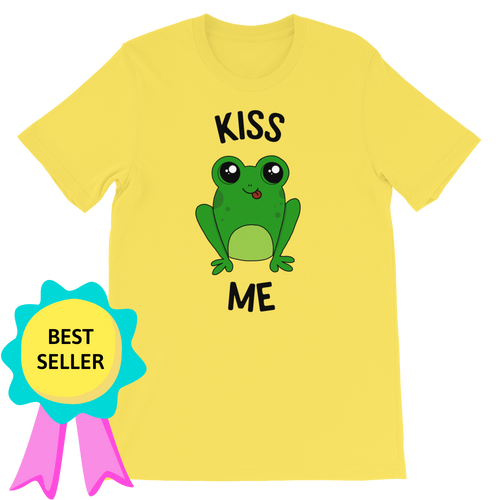 Flatlay view of the Kiss a Frog Tee, with a badge noting that it's a best selling item