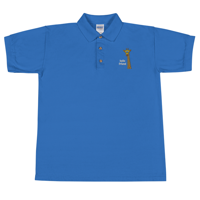 Friendly Giraffe Embroidered Men's Polo Shirt - Rhonda World