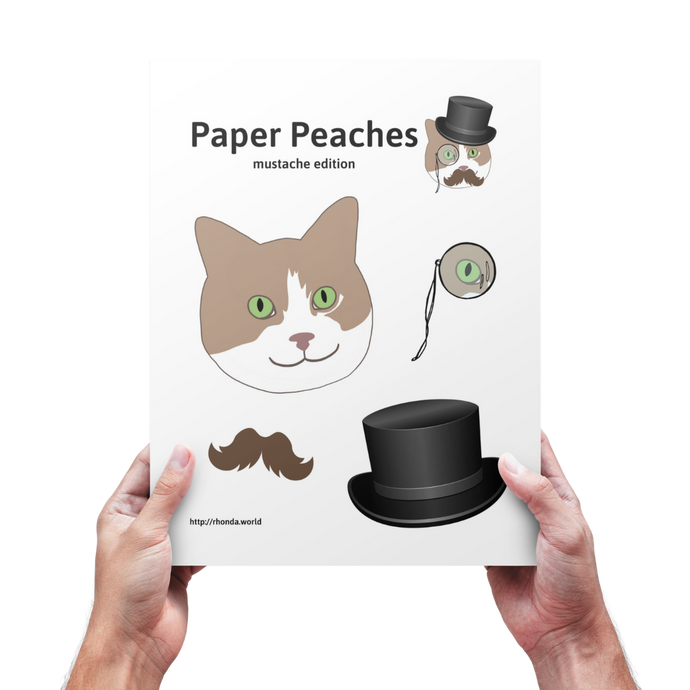 A pair of hands holding a copy of the printable cat paper doll