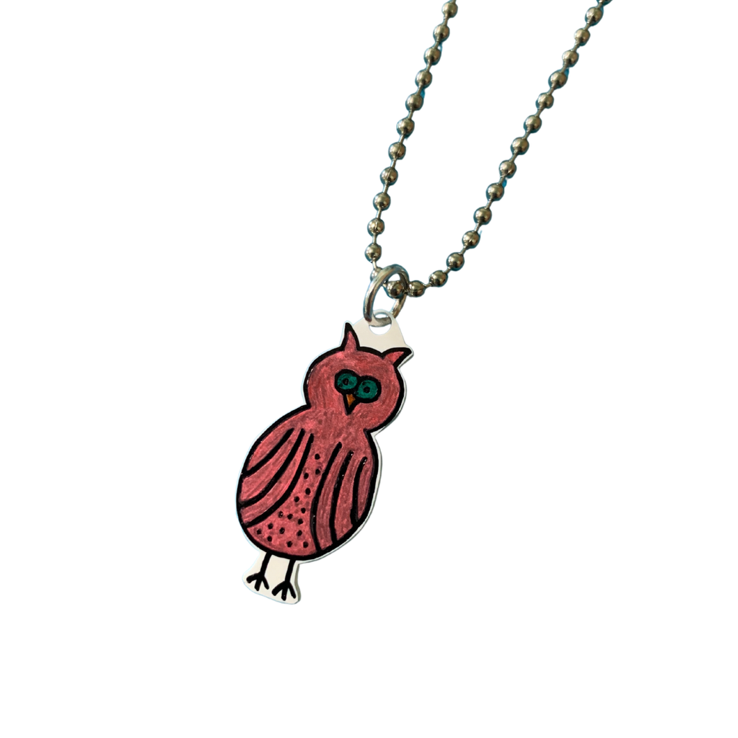 Red Owl Shrink Plastic Necklace