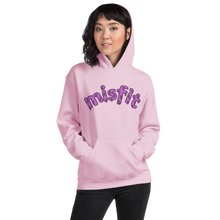 Load image into Gallery viewer, Front view of a woman wearing the pink misfit hoodie