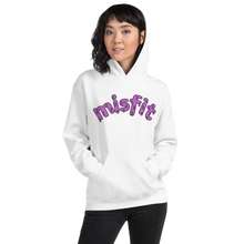 Load image into Gallery viewer, Front view of a woman wearing the white misfit hoodie